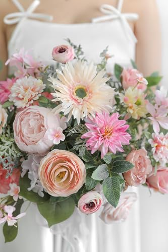 Artificial Flowers Roses Fake Flowers with Stems Light Pink Artificial Flowers for DIY Bridal Bouquets Faux Flowers Centerpieces for Table Home Decor - color: Light Pink