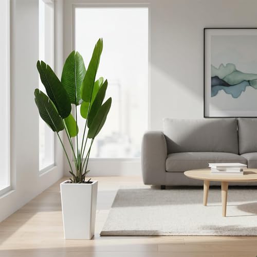 4.65 FT Artificial Large-leaved Banana Tree in Pot, Decorative Evergreen Tropical Areca Palm Plant, Fake Traveler's Banana Tree Tree, Indoor House Plants for Living Room Porch Entryway Office - size: 4ft 8in