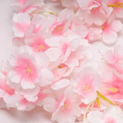 4pcs 23.6 ft Artificial Cherry Blossoms Garland Pink Fake Vines Hanging Silk Cherry Blossom Sakura Vine for Outdoor Wedding Party Home Decor