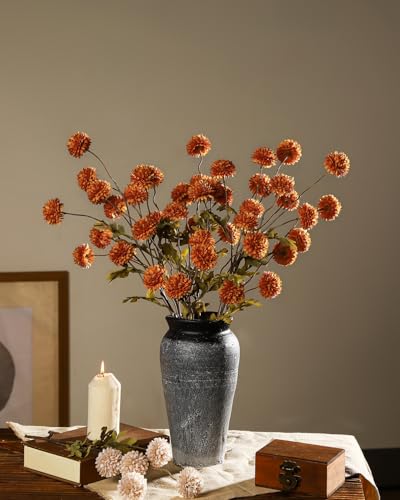 DuHouse 6pcs Artificial Flowers Faux Silk Pompon Mum,Silk Small Mini Chrysanthemum Ball with Stems for DIY Wedding Bouquets Centerpieces Vase Home Table Kitchen Decorations(Burnt Orange) - color: Burnt Orange, size: 6pcs