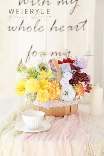 Artificial Flower Box Set Silk Fake Flowers DIY Center Cake Decoration Wedding Bouquet Corsage Home Decor Outdoor Decor Gift (Small Rainbow Flower) - color: Small Rainbow Flower