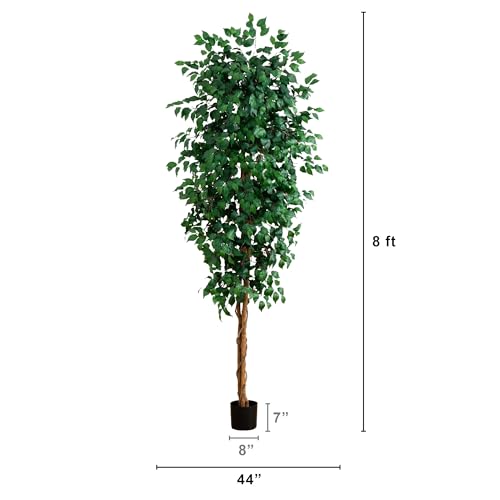 Nearly Natural 8ft Triple Trunk Artificial Ficus Tree with Natural Wood Trunks, Fake Tree for Indoor Home Décor, Faux Ficus Tree with Black Nursery Pot - size: 8ft, style: Tree in Pot