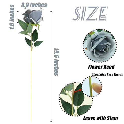 SITUMEIZI 15PCS Artificial Roses Silk Flowers Fake Roses Realistic Bouquet Long Stem with Gift Box for Mother's Gift Day Home Party Wedding Decorations(Silver) - color: Silver