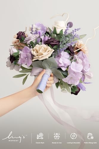 Ling's moment Purple Lavender Wedding Bouquets for Bride, Lilac Bridal Bouquets for Bride,15 Inch Free Form Artificial Wedding Flower Bouquet - color: Prpl-lavender Purple, size: Medium 15 Inch