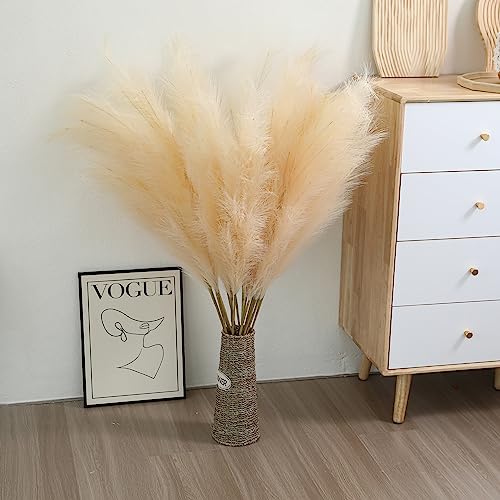 Wertuirk Champagne Faux Pampas Grass - 45-Inch Set of 8 | Boho Home Decor | Tall Artificial Pompas Floral Soft and Fluffy | Perfect for Wedding Centerpieces, Farmhouse and Baby Shower Decorations - color: Champagne