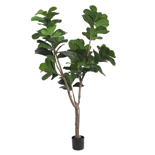 E&K 6FT Artificial Fiddle Leaf Fig Tree with Plastic Nursery Pot, Fake Tree Artificial Greenery Plant Faux Trees for Home Office Garden Indoor Outdoor Decor (1 Pack) - color: Fiddle Leaf Fig Tree, size: 6ft