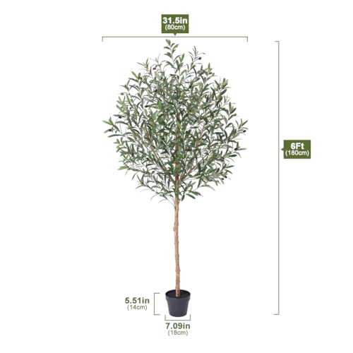 VeriNatural Artificial Olive Tree 6ft–Faux Plants Indoor Fake Tree with High Leaf Density,Silk Leaves,Real Wood Trunk–Large Green Artificial Plant Decor for Home Living Room Office,VN356 - size: 6ft