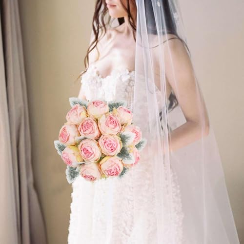 Pink Peonies Artificial Flowers,24PCS Silk Fake Flower Heads Bulk 2.56" Realistic Faux Roses with Stems for Bridal Shower Wedding Party Home Walls Decoration (Pink) - color: Pink