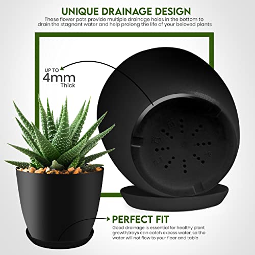 Utopia Home - Plant Pots Indoor with Drainage - 7/6.6/6/5.3/4.8 Inches Flower Pots for Indoor Planter - 5 Pack Plastic Planters - Ideal for Stocking Stuffers or Home Christmas Decorations - Black - color: Black, size: Pack of 5