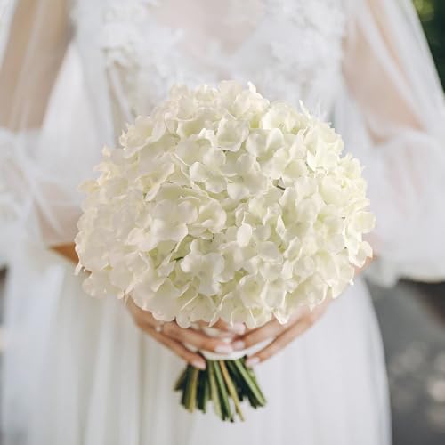 Tifuly 24 Pcs White Hydrangea Artificial Flowers Bulk, Faux Hydrangea Full Flowers Heads with Stems, Fake Silk Flowers for Wedding, Garden, Home, Party Decoration - color: White