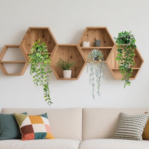 Fake Hanging Plants, 3pcs Artificial Small Potted Plants Fake Potted Greenery Faux Eucalyptus Mandala Vine Pea Pod for Home Indoor Outdoor Wall Garden Wedding Decoration - color: Dutch Bean+mandala+eucalyptus