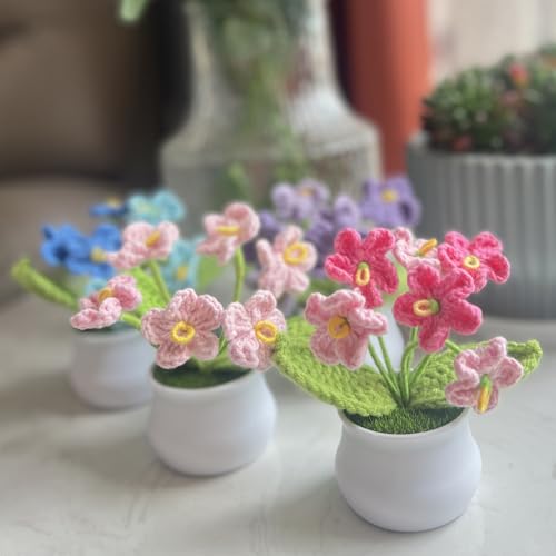 Artificial Crochet Flowers, Handmade Knit Floral Arrangements for Home Decor, Wedding Bouquet Centerpiece Gift for Mother’s Day, Birthday, Anniversary, Kitchen, Office Desk (Gradient Pink-A) - color: Gradient Pink-a