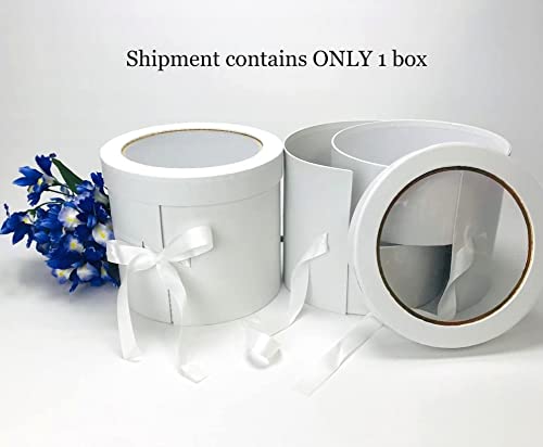 UNIKPACKAGING Premium Quality Round Flower/Gift Box 2 TIER w Lid, Size 7.8 dia x 7 inch for Luxury Arrangements (White) - color: White