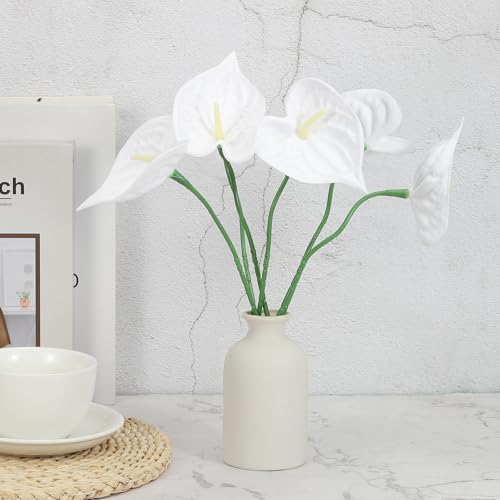 PATIKIL 13" Artificial Anthurium Lily Flowers, 10 Pack Permanent Flower Floral Arrangements Bouquet for Home Decor Bridal Wedding Festival Party, White - color: White
