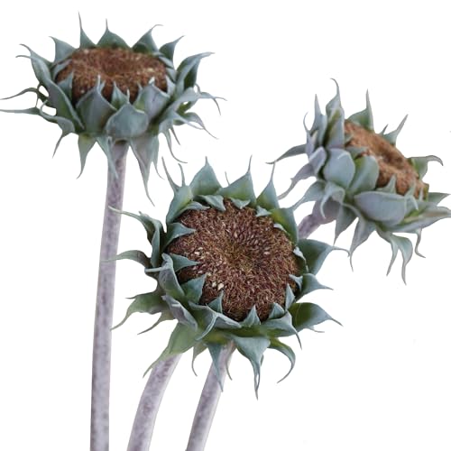 Htmeing 3PCS Artificial Sunflower Stems Faux Decor Flowers for Home Wedding Farmhouse Rustic Floral Arrangements Fake Flowers for Indoor Outdoor Display, 23.6 Inch (Brown) - color: Brown