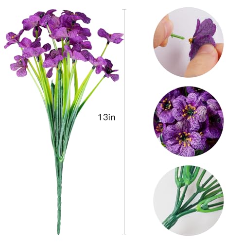AmyHomie 20 Bundles Artificial Flowers for Outdoor Outside Spring Summer Decoration UV Resistant Faux Flowers No Fade Fake Plastic Plants Garden Porch Window Box Decorating (Purple) - color: Purple, size: 20