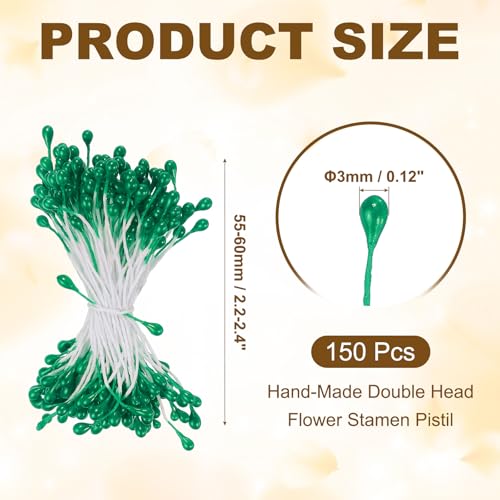 PATIKIL 3mm Double Heads Flower Stamen, 150 Pcs Artificial Flower Stamen Pistil Matt Pearl Floral Stamen for DIY Christmas Card Wedding Decoration, Green - color: Green