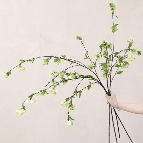 4 Pcs Artificial Plants Flowers 43" Faux Greenery Long Stem Branches for Vase Realistic Silk Fake Snowball Viburnum Artificial Hydrangea Flowers for Tall Vase Home Table Decor(Green) - color: Green