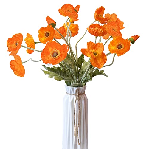 Artificial Flowers 5Pcs Poppies Flowers Artificial Silk Flowers for Home Office Wedding Outdoor Decor (Orange) - color: Orange
