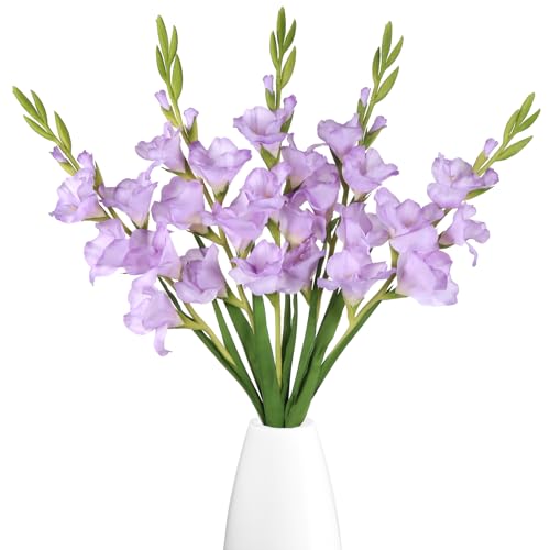 5 PCS Gladiolus Artificial Flowers 35.82 in Purple Gladiolus Flowers Silk Long Artificial Flowers for Wedding Party Baby Shower Centerpieces Bridal Bouquet Decor(Purple) - color: Light Purple