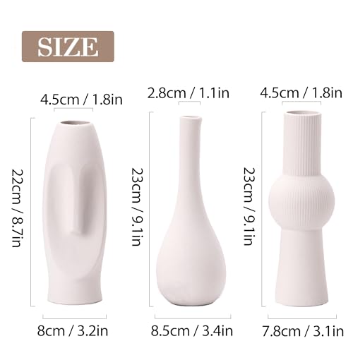 Ceramic Vase Set of 3 White Home Decor Modern Farmhouse Style Living Room Ornament Dining Table Room Pottery Small Vases for Dried Flowers - color: Vt13 White