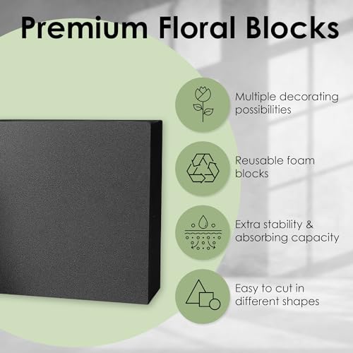 XCEL Floral Foam Blocks for Artificial Flower Arrangements, Craft Foam Block DIY Craft and Florist Supplies - color: Black 7" x 7" x 3" - 4 Pack