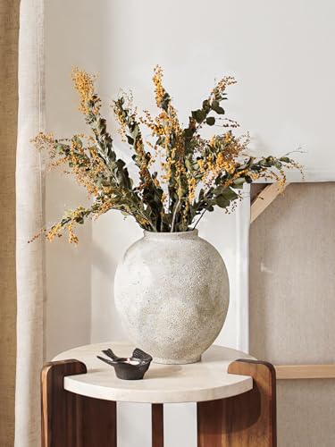 Large White Ceramic Vase - 9.8 Inch Rustic Farmhouse Flower Vase for Home Decor, Minimalist Tall Vases for Living Room, Table, Bathroom, Holiday & Weddings (Sandstone Yellow) - color: Sandstone Yellow, size: 9.8 Inch