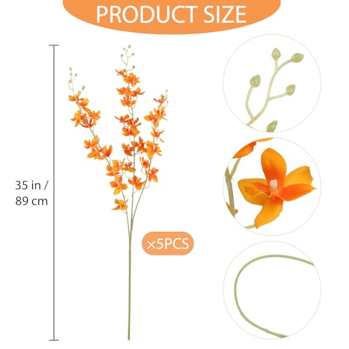 Artificial Orchid Silk Fake Flowers 5PCS Long Stem Artificial Flowers that Look Real Dancing Lady Orchids for Tall Vase Home Outdoor Wedding Party Office Decoration(Orange) - color: Orange