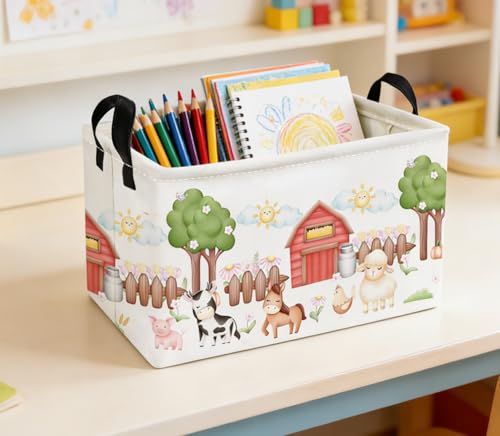 Essme Rectangular Farm Basket,Kids Baskets Empty with Handles,Cute Baskets for Kids Room Decor,Boys and Girls, Gift Basket,(Animal Farm) - color: Animal Farm