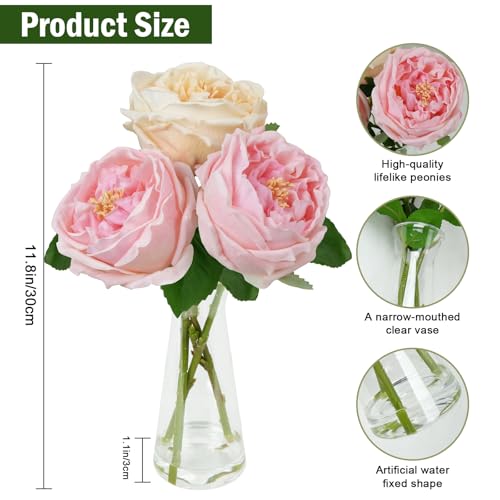 Zythrem Fake Flowers in Vase Artificial Flowers with Vase Pink Peonies with Artificial Water Silk Flower Arrangements for Dining Table Centerpiece Office Bathroom Coffee Kitchen Decoration - color: Pink&white