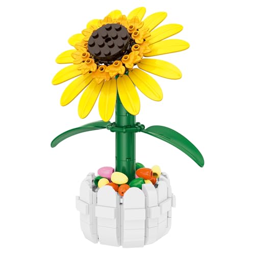 Brickcraft Bricktanicals Yellow Sunflower in Picket Fence Pot Brick Building Set, 213 Piece Botanical Flower Model, Ages 8 Plus, Collectible Build and Display Set, Spring Gift for Kids and Adults - style: Yellow Sunflower Spring