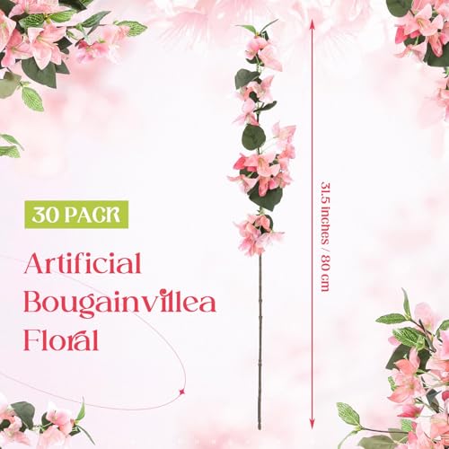 30 Pcs Artificial Faux Bougainvillea Fake Flower Silk Bougainvillea Branches UV Resistant Outdoor Indoor Decoration for Wedding Home Centerpieces Outside Decor (Peach Pink) - color: Peach Pink