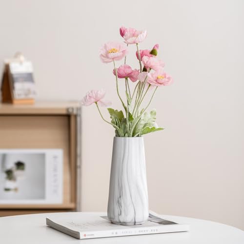 Marble White Vase - 8" Big White Ceramic vase for Flower, Boho Vases for Pampas Grass, Minimalist Modern vases for Home Decor, Table Shelf Living Room Farmhouse Decor - color: Marble White, size: Big