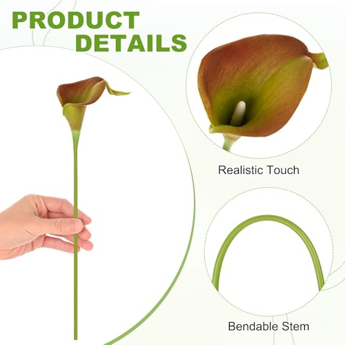 M METERXITY 10-Pack Red Green Artificial Calla Lily Flowers,14 Inch Faux Calla Lily PU Bouquets Real Touch Faux Flowers for Home/Wedding/Christmas/Party - color: Green