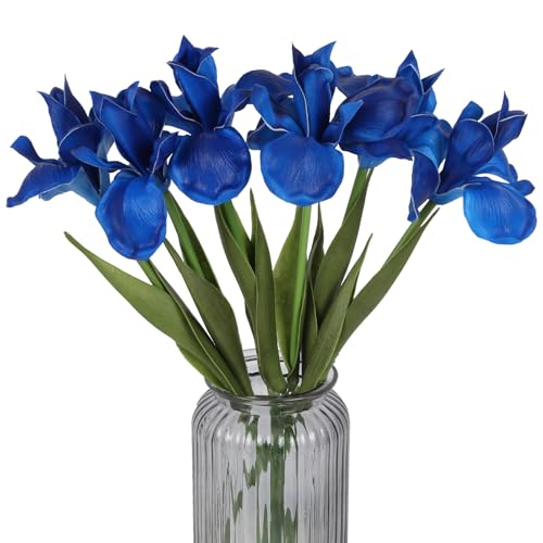 Royal Blue Iris Artificial Flowers 6 PCS Real Touch Flowers 18.9 in Long Stems Artificial Iris for Wedding Bridal Home Kitchen Party Decoration(Royal Blue) - color: Royal Blue