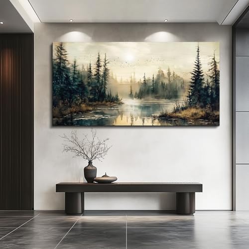 FUHAIHUA Large Wall Decor For Living Room Canvas Wall Art For Office Farmhouse Wall Decorations For Bedroom Forest River Landscape Paintings Modern Pictures Artwork Room Home Decor 24x48 In - color: Forest River, size: 48"L x 24"W