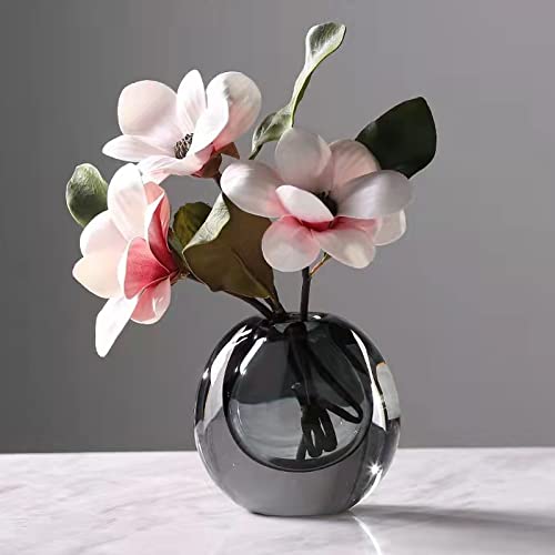 Crystal Vase, Modern Decorative Vase, Minimalist Floral Vase, Light Luxury Style for Home Decor, Centerpiece, Office, Pampas Grass, Dried Flowers, Flowers and Buds (Grey) - color: Gray