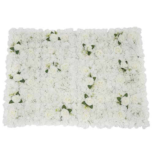 12Pcs Artificial Flower Wall Panel 3D Floral Backdrop Walls 15" X 15" Flower Wall Decor Flower Backdrop Faux Rose Panel for Party Home Background, White & Green - color: Champagne, Autumn Warm