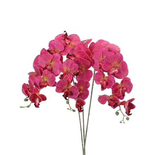 PATIKIL Artificial Orchid Stems 41", 3 Pack 9 Heads Faux Phalaenopsis Flowers Real Touch Fake Orchid Flower Branch for Vase Home Wedding Decoration, Magenta - color: Magenta