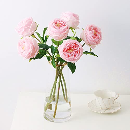 UKELER Pink Austin Roses Wedding Bouquet 4 Pcs Real Touch Latex Artificial Flowers for Home Decor Flower Arrangement Wedding Centerpieces - color: Pink