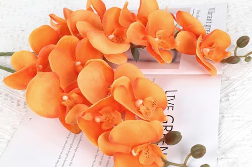 38 Inch Orange Orchids Artificial Flowers 6 PCS Fake Orchids Velvet Silk Orchids Faux Orchid Flowers Long Stem Artificial Flowers for Tall Vase for Home Wedding Decoration(Orange) - color: Orange