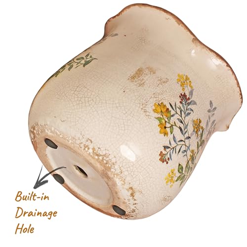 Xiaan Jiaju Ceramic Flower Vase, Rustic Farmhouse Vases & Planting Pots with Drainage, European Home Decor for Mantel Fireplace Bookshelf Wedding Centerpieces Gift, Yellow Blooms - color: Yellow Blooms