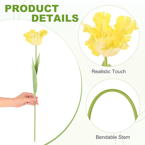 M METERXITY 3-Pack Yellow Artificial Parrot Tulip Flowers,27 Inch Faux Parrot Tulip Silk Bouquets Real Touch Faux Flowers for Home/Wedding/Christmas/Party - color: Yellow
