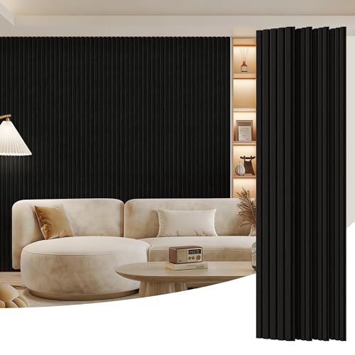 4 Pack Wood Panels for Wall, 96" x 8" Wood Slat Acoustic Panels, Acoustic Wall Panels for Interior Wall Decor, Sound Absorbing Wall Panels for Noise Reduction and Decoration, Obsidian Black - color: Obsidian Black, size: 4PCS-96" x 8"