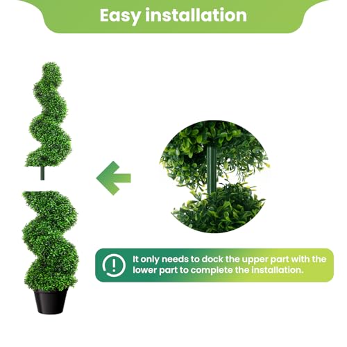 4ft Artificial Boxwood Spiral Topiary Tree(2pcs), 48" in H Spiral Faux Topiaries Tree for Front Porch/Home/Office Decor, Topiary Trees Artificial Outdoor/Indoor