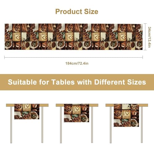 Coffee Theme Table Runner, Rustic Coffee Time Cafe Cup Latte Cappuccino Tea Bean Drinks Vintage Table Center Decor for Family Kitchen Farmhouse Holiday Party Table Decorations,, 13"x36" - color: Coffee-10, size: 13“ X 36"