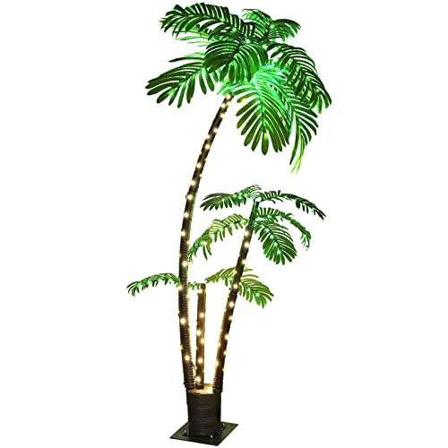 OUSHENG Lighted Palm Tree Bar Outdoor Christmas Decorations Decor, Light Up LED Artificial Fake Faux Trees Lights for Outside Patio Yard Pool Porch Deck Party Tropical, 6FT - size: 6ft