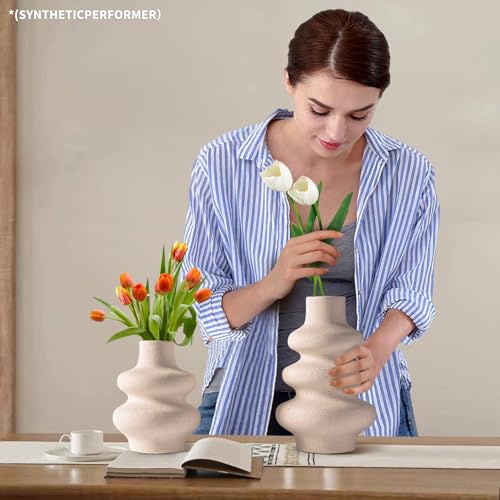 Ceramic Vases Set of 2-White Vase for Modern Home Decor, Flower Vases for Aesthetic Room Decor,Boho Decor Wedding Dinner Table Party Office Centerpiece Table Decorations (A White) - color: A White