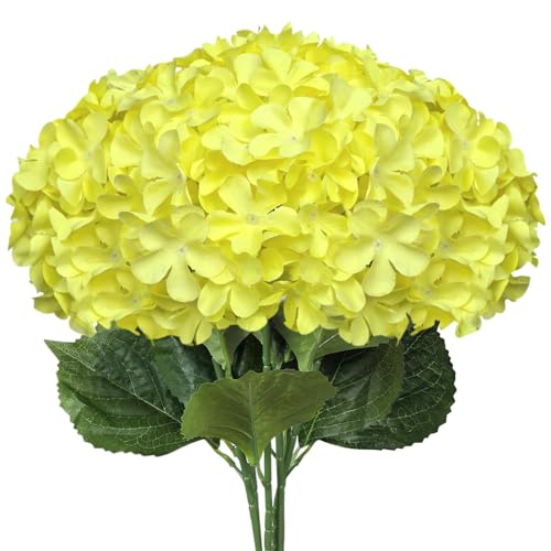 6 PCS Artificial Hydrangea Flowers, Realistic Silk Faux Hydrangeas with Long Stems, Fake Flowers for Wedding Bouquets, Home Table Centerpieces, Party & Indoor Outdoor Decor(Yellow) - color: Yellow