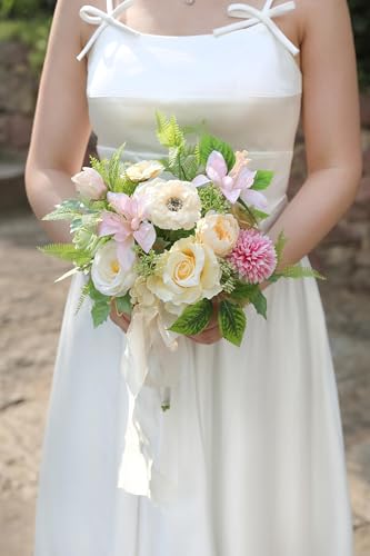 Artificial Flowers, Yellow Green Silk Fake Flowers for DIY Wedding Bridal Bouquets, Wedding Cake Flowers for Table Centerpieces Baby Shower Birthday Party Home Decorations - color: Yellow Green